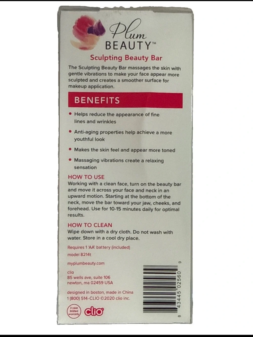 Plum Beauty Uplifting Facial Roller Massager Neck Skincare Purple NEW
